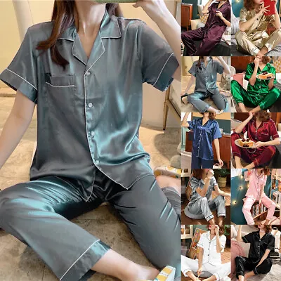 Buy Womens Satin Short Sleeve Shirt Pyjamas Nightwear PJs Set Silk Loungewear Nighty • 10.69£