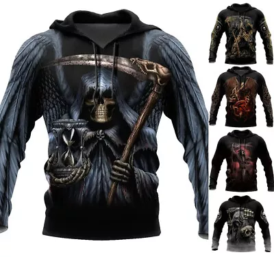Buy Skull Grim Reaper Hoodie Sweatshirt Mens Graphic Print Top Sizes Xs-5xl • 33.79£