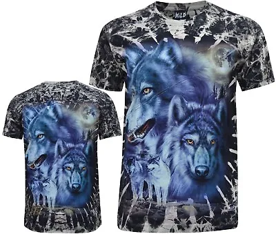Buy Tie Dye T-Shirt Wolves Under A Full Moon Wolf Pack Forest Glow In Dark By Wild • 19.99£