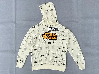 Buy Disney Star Wars Youth Boy L Beige Mandalorian Baby Yoda Grogu Hoodie Sweatshirt • 15.71£