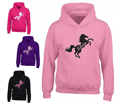 Buy Personalised Glitter Horse Riding Hoodie Girls Boys Pony Hoody Kids Top Jumper • 16.45£