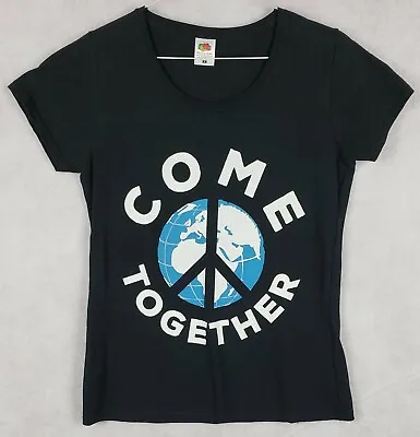 Buy Fruit Of The Loom Black T Shirt Womens Med SS Come Together World Peace • 4.25£