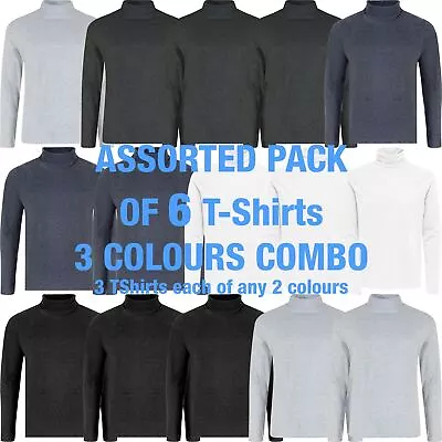 Buy Mens 6 Pack Roll Turtle Neck Shirts T Shirt Cotton Top Assorted Multi Pack Tee • 16.99£