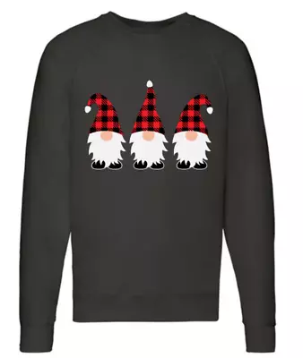 Buy Christmas  Plaid Gnome Gonk Black Ladies Seasonal Jumper Sweatshirt Xmas S-2XL • 17.49£