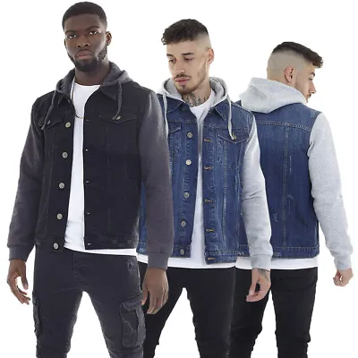 Buy Mens Brave Soul Hudson Wash Denim Jacket Casual Jeans Hooded Top • 27.95£