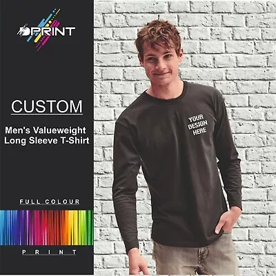 Buy Custom Printed Men's Valueweight Long Sleeve Tshirt  Work Wear Business Brand • 12.49£