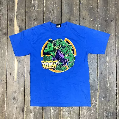 Buy Marvel Incredible Hulk T-Shirt Mens Y2K Graphic Short Sleeve Tee Blue Large • 20£