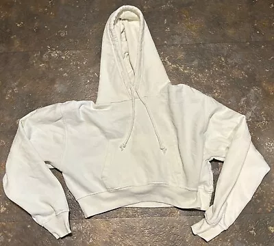 Buy Pull And Bear Cream Drawstring Cropped Hoodie Jacket Size Large • 6.99£