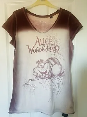 Buy Womens Disney Cheshire Cat T-Shirt Burgundy Vintage Look Alice In Wonderland Top • 14.95£