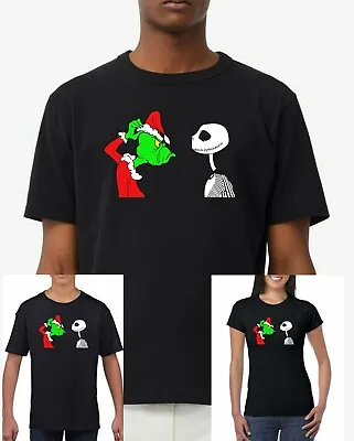 Buy Grinch Vs Jack Skellington Unisex, Womens Fitted+ Kids Black Christmas T-Shirt • 22.99£