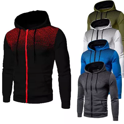 Buy New Color Contrast Fashionable Casual Mens Tops Long Sleeved Hooded Coat Zip Up • 10.44£