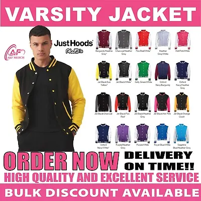 Buy Just Hoods Awdis Varsity Ringspun Jacket College University Baseball Style JH043 • 22.99£
