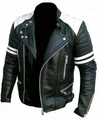 Buy Men's Genuine Leather Red And Black Unique Style Brando Cafr Racer Biker Jacket • 70.99£