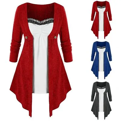 Buy Women Double Layer Knitted Tunic T Shirt Christmas Party Long Sleeve Blouse Tops • 18.59£