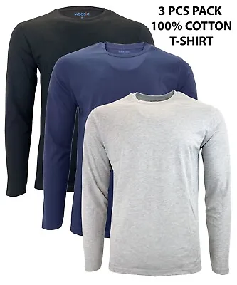 Buy Men's Full Sleeve Round Neck T-shirt 3Pcs Pack (Black/Navy/Grey) • 16.99£
