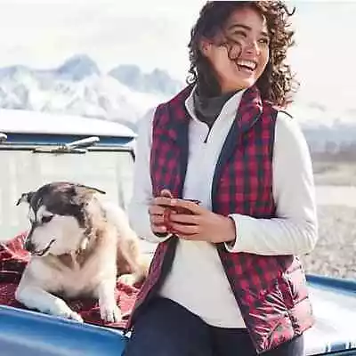 Buy NWT Lands End Premium Down Filled Buffalo Check Gingham Puffer Vest Medium • 24.11£