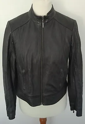 Buy BUTTERFLY - Biker Style REAL LEATHER Jacket Metallic Black Soft Size 14 • 59.99£