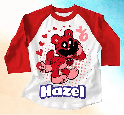 Buy Bobby Bear Hug Smiling Cr Game Custom Birthday Tshirt Raglan Kids Size 6Red BO01 • 14.17£