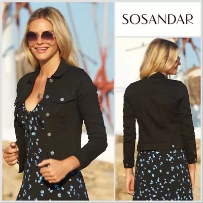 Buy SOSANDAR Black Denim Short Jacket UK 12 Cotton Stretch Classic Versatile Comfort • 29.95£
