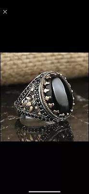 Buy 7 Silver Ring 925 Jewelry  With Black Stone Mens… • 40£