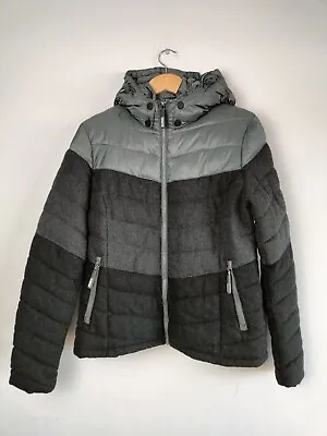 Buy Superdry Fuji Mountain Chevron Grey Wool Puffer Jacket Coat - Women's Large • 29.95£