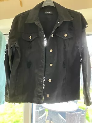 Buy Pretty Little Thing Distressed Black Denim Jacket Medium • 5£