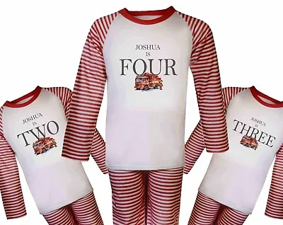 Buy CHILDRENS Personalised BIRTHDAY Pjs*RED ~I AM ONE,TWO,THREE,FOUR , FIRE ENGINE • 13.99£