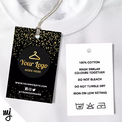 Buy Custom Clothing Swing Tags Cards Printing | Black Gold Glitter Style Design • 69.99£