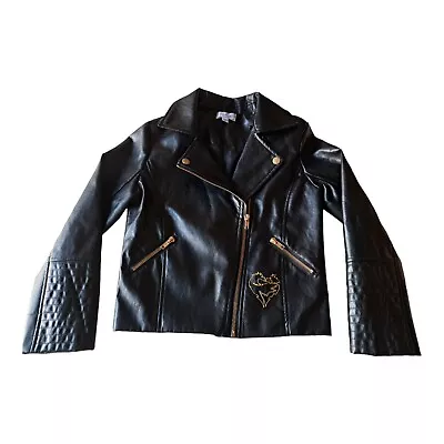 Buy Disney Descendants Moto Jacket Girls Small Black Motorcycle Faux Leather Vegan • 14.64£