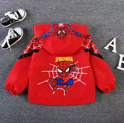 Buy Boys Spiderman Windbreaker Jacket Spring Autumn Childrens Hooded Thin Jacket • 9.99£