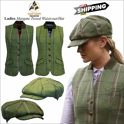 Buy Game Womens Check Tweed Hunting Shooting Ladies Jacket Waistcoat Gilet Flat Cap • 26.89£