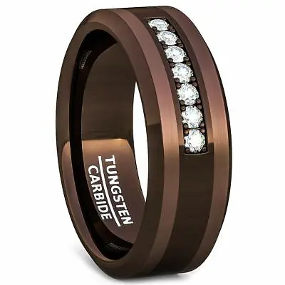 Buy Mens Jewelry Brown Tungsten Ring With Cubic Zircon  Wedding Band Birthday Gift • 151.48£