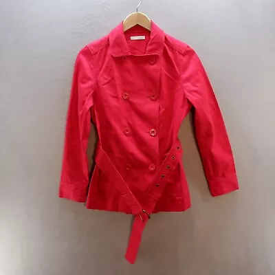 Buy Essential Style Jacket 10 UK Red Double Breasted Pea Coat Belted Womens • 12.99£