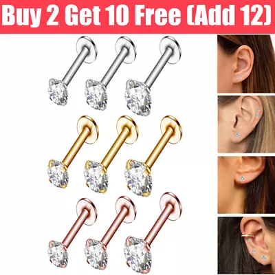 Buy Delicate Stud Earrings Screw Flat Surgical Steel Helix Cartilage Piercing Women • 2.70£