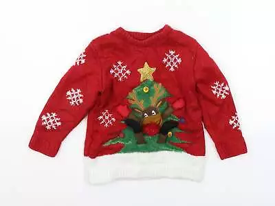Buy F&F Boys Red Acrylic Pullover Jumper Size 18-24 Months Pullover - Rudolph Christ • 2.75£
