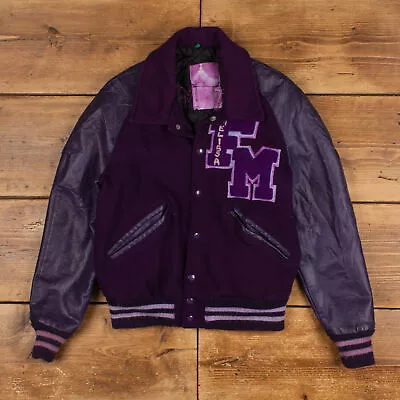 Buy Vintage Varsity Jacket S 80s Bomber Leather Raglan Wool USA Made Purple Womens • 49.99£