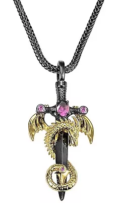 Buy Cross Dragon Necklace Men's Gothic Cool Vintage Medieval Jewellery October Pink  • 14.99£