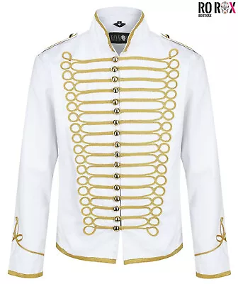 Buy Men's White Military Hussar Parade Jacket - Goth Punk Long Sleeve Drummer Coat • 29.99£