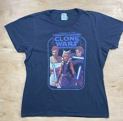 Buy Star Wars The Clone Wars T-Shirt Womens XL Black Ahsoka Anakin Skywalker Obi Wan • 14.17£