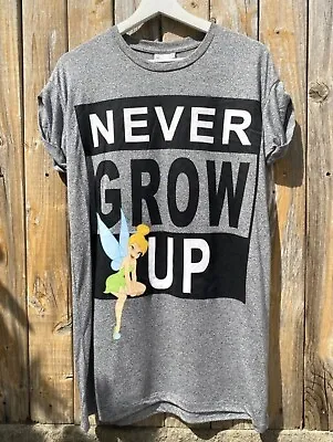 Buy Disney Primark Peter Pan Tinkerbell  'Never Grow Up' Logo Long T-shirt Size 14 • 14£