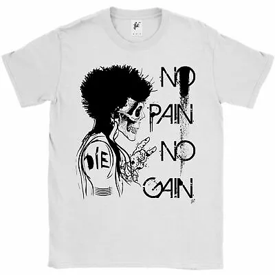 Buy Skull With Afro Hair Style No Pain No Gain Mens T-Shirt • 7.99£