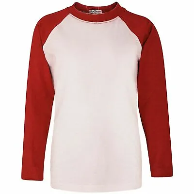 Buy Kids Girls Red T Shirt Plain American Baseball Long Raglan Sleeves Sports Tees • 5.99£