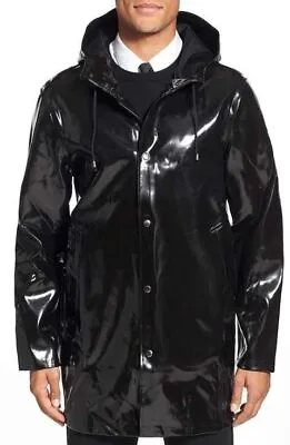 Buy Premium Men's Stylish PVC Vinyl Shinny Hooded Long Coat Trench Raincoat All Size • 98.99£