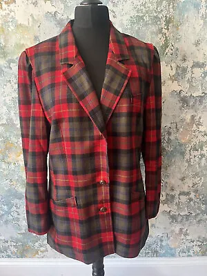 Buy UK 16 Vintage Basler 80s Red Tartan Blazer Jacket, Wool Tweed Check Plaid • 23.79£