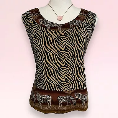 Buy Vintage 90s Y2k Brown Zebra Safari Nature Boho Rayon Flowy Boxy Tank Top M/L • 19.46£