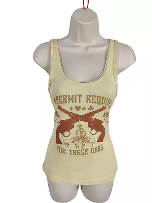 Buy Women Hooters Merch Rare Vintage Western Gun Cream Vest Tank T Shirt Uk Medium M • 16.99£