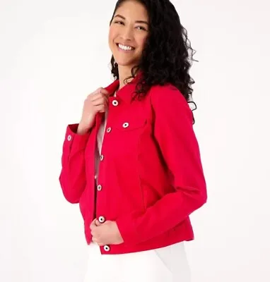 Buy NEW Womens Denim Jacket Jean Stretch Jackets Ladies Red Size L • 10.99£