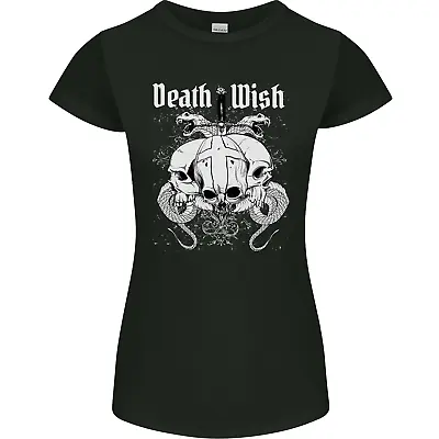 Buy Death Wish Skulls Snakes Biker Gothic Demon Womens Petite Cut T-Shirt • 10.99£