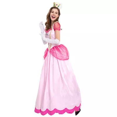 Buy Princess Peach Cosplay Clothes Super Marios Brother Fancy Dress Halloween Ladies • 31.39£