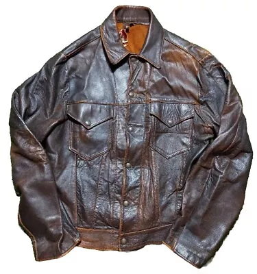 Buy Stunning Rare Original Vintage 1950s Levi's Brown Leather Trucker Jacket S  • 600£